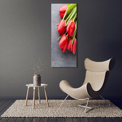 Verticaal canvasschilderij Rode tulpen