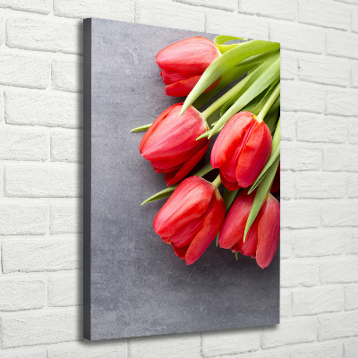 Verticaal canvasschilderij Rode tulpen