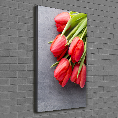 Verticaal canvasschilderij Rode tulpen