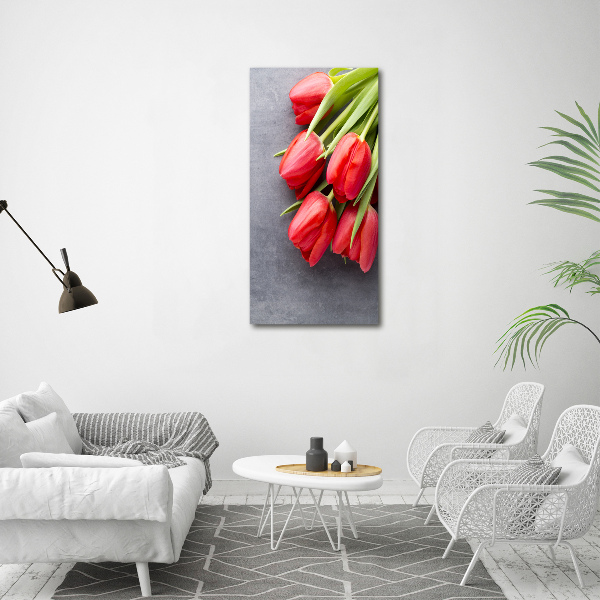 Verticaal canvasschilderij Rode tulpen