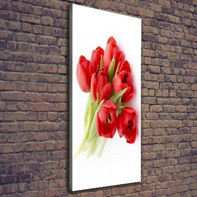 Verticaal schilderij op canvas Rode tulpen