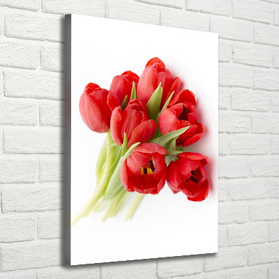 Verticaal schilderij op canvas Rode tulpen