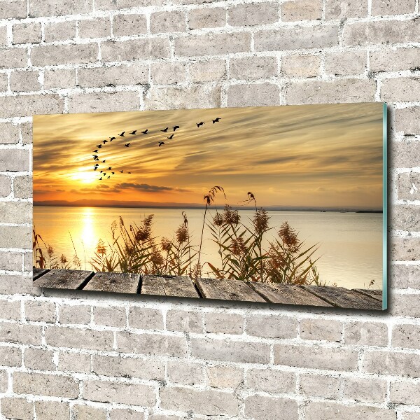 Glazen schilderij Steiger aan het meer