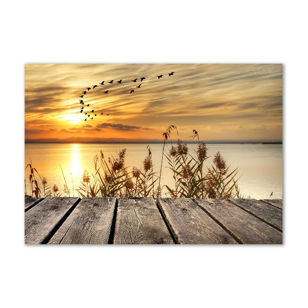 Glazen schilderij Steiger aan het meer