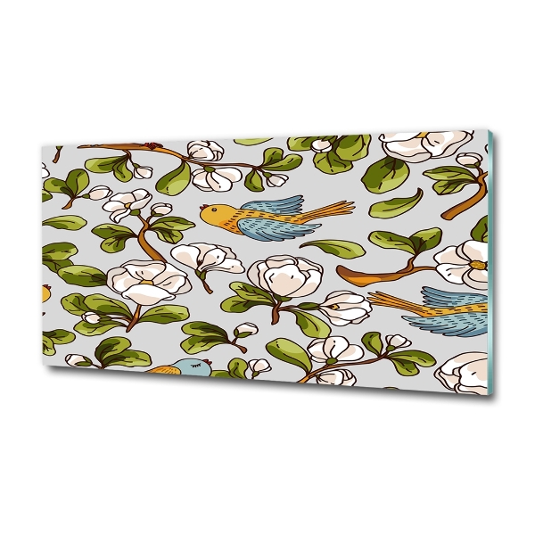 Foto schilderij op glas Bloemen en vogels