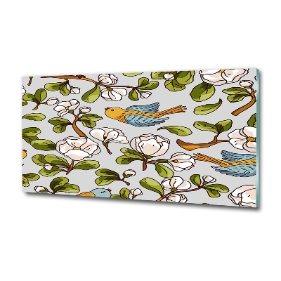 Foto schilderij op glas Bloemen en vogels