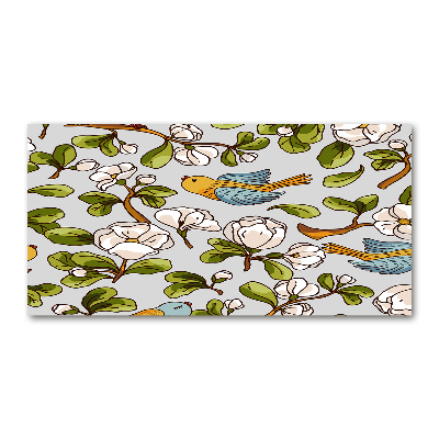 Foto schilderij op glas Bloemen en vogels