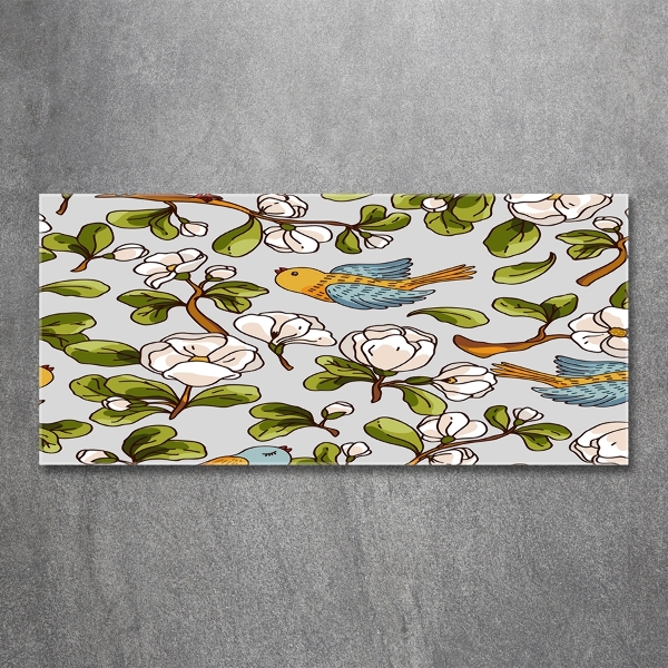 Foto schilderij op glas Bloemen en vogels