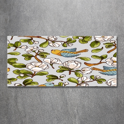 Foto schilderij op glas Bloemen en vogels