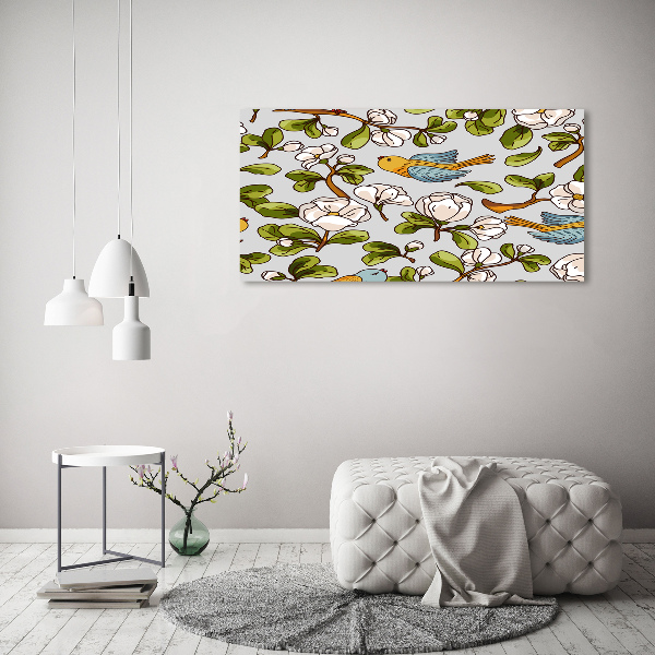 Foto schilderij op glas Bloemen en vogels