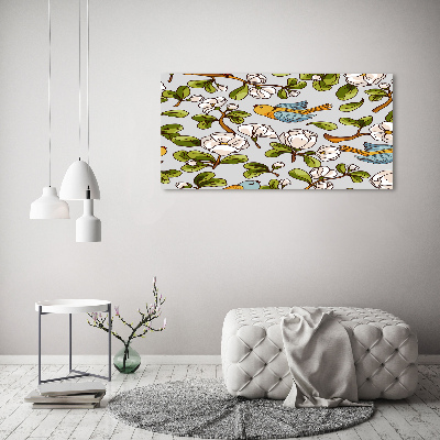 Foto schilderij op glas Bloemen en vogels