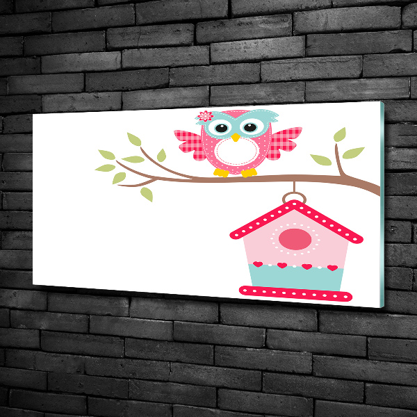 Schilderij op glas Uil op een tak