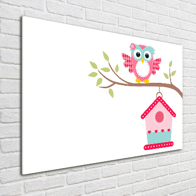 Schilderij op glas Uil op een tak