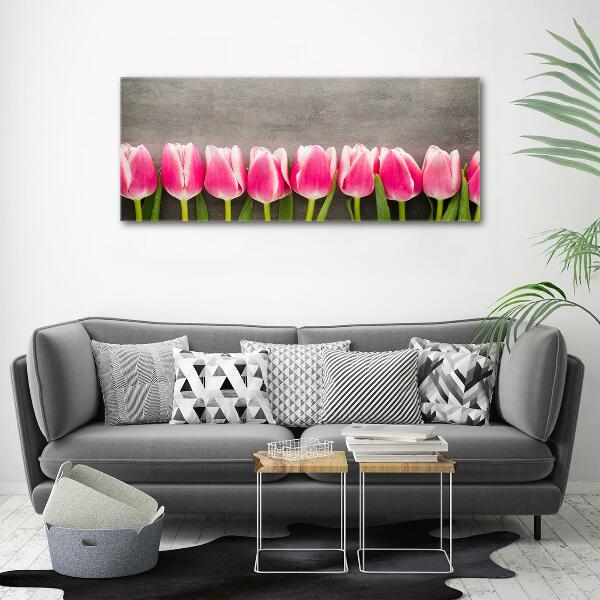 Glazen schilderij Roze tulpen