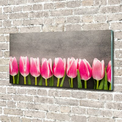 Glazen schilderij Roze tulpen