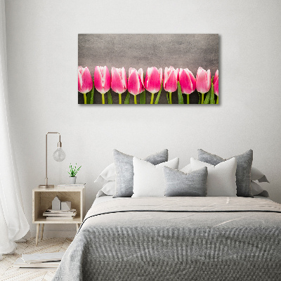 Glazen schilderij Roze tulpen