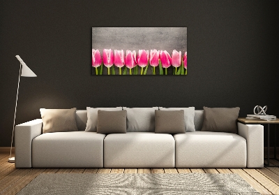 Glazen schilderij Roze tulpen