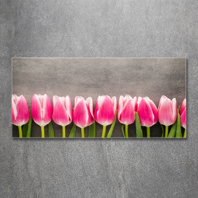 Glazen schilderij Roze tulpen
