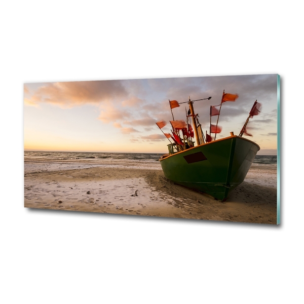 Foto schilderij op glas Vissersboot strand