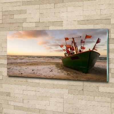 Foto schilderij op glas Vissersboot strand