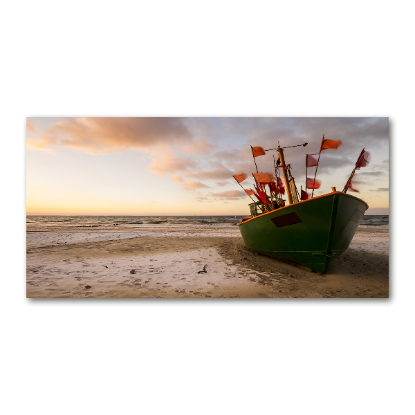 Foto schilderij op glas Vissersboot strand