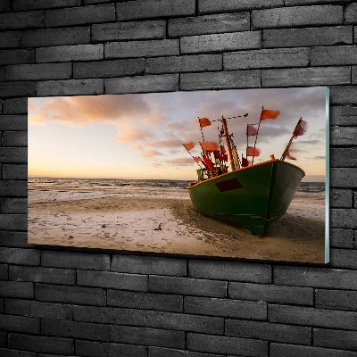 Foto schilderij op glas Vissersboot strand