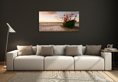 Foto schilderij op glas Vissersboot strand