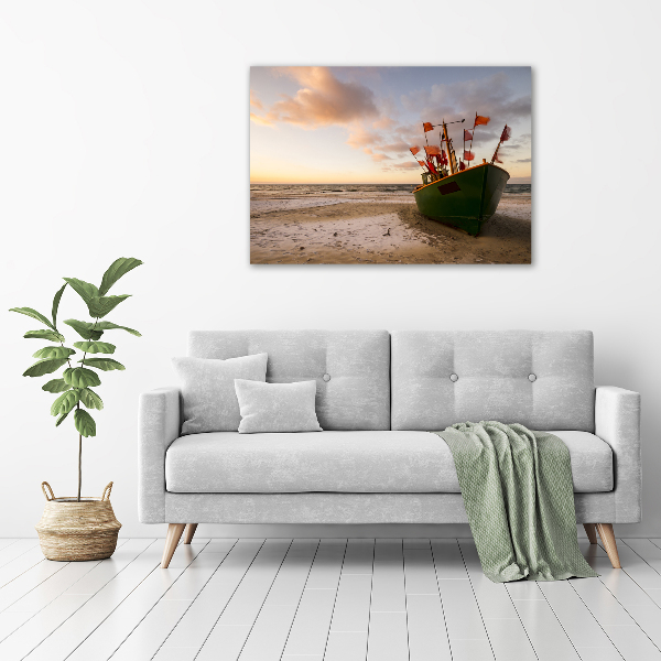 Foto schilderij op glas Vissersboot strand