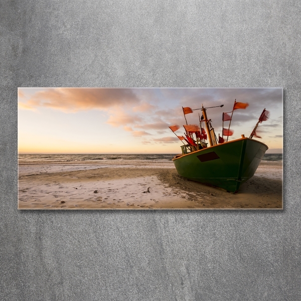 Foto schilderij op glas Vissersboot strand
