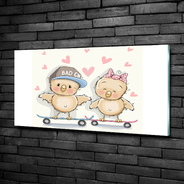 Schilderij glas Vogels op een skateboard