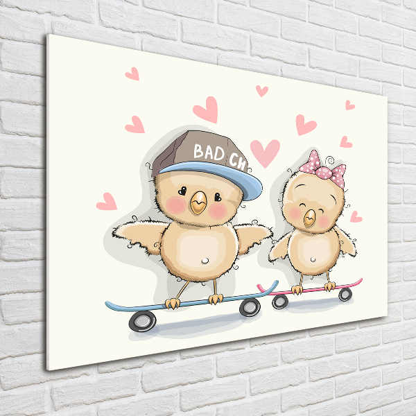 Schilderij glas Vogels op een skateboard
