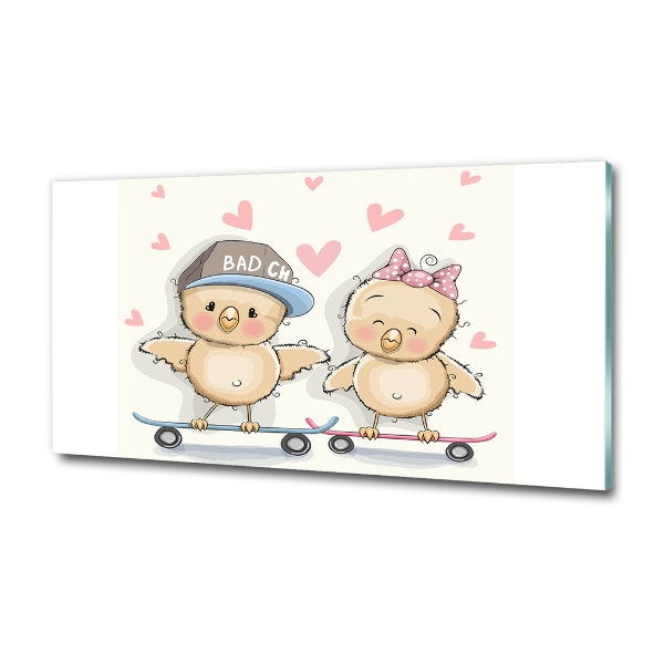 Schilderij glas Vogels op een skateboard