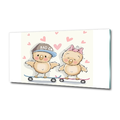 Schilderij glas Vogels op een skateboard