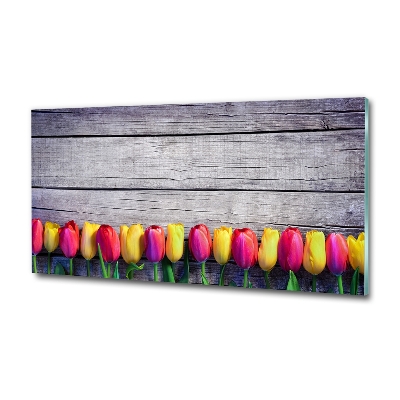 Foto schilderij op glas Tulpen op hout