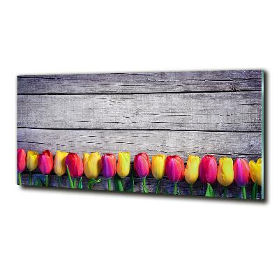 Foto schilderij op glas Tulpen op hout
