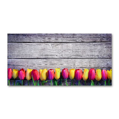 Foto schilderij op glas Tulpen op hout