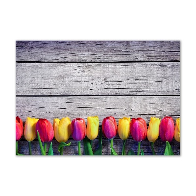 Foto schilderij op glas Tulpen op hout