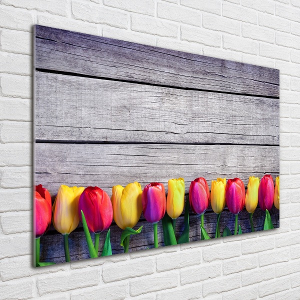 Foto schilderij op glas Tulpen op hout