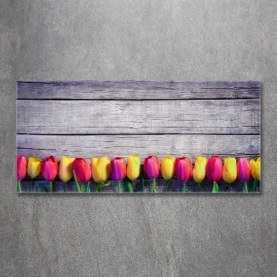 Foto schilderij op glas Tulpen op hout