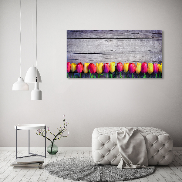 Foto schilderij op glas Tulpen op hout