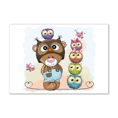 Glazen schilderij Teddybeer en uilen