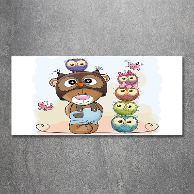 Glazen schilderij Teddybeer en uilen