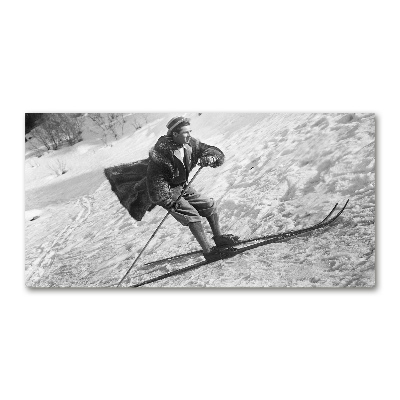 Schilderij glas Skiër
