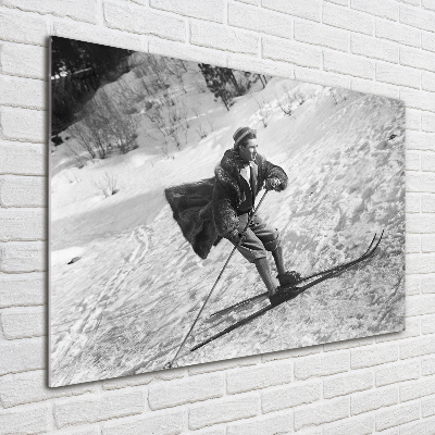 Schilderij glas Skiër
