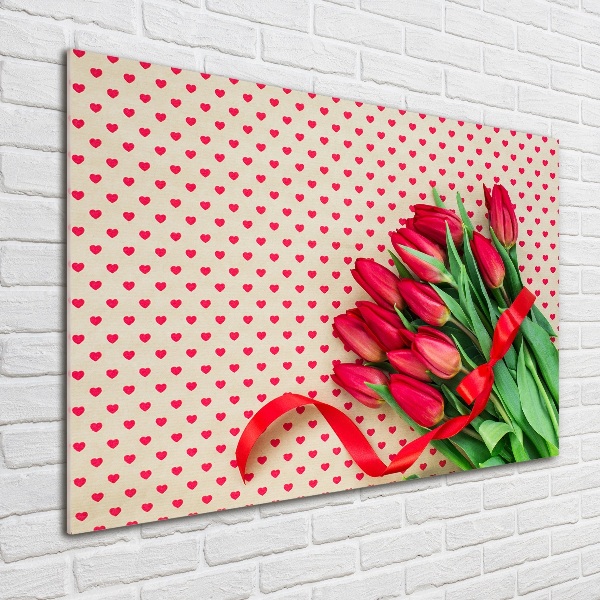 Foto schilderij op glas Hartvormige tulpen