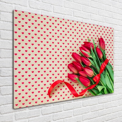 Foto schilderij op glas Hartvormige tulpen