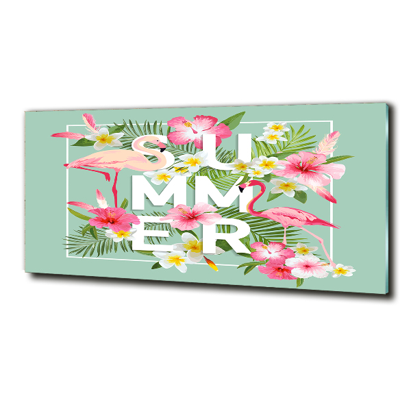 Schilderij glas Vakanties en flamingo's