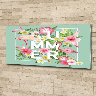 Schilderij glas Vakanties en flamingo's