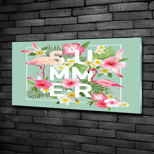 Schilderij glas Vakanties en flamingo's