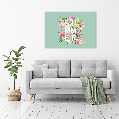 Schilderij glas Vakanties en flamingo's